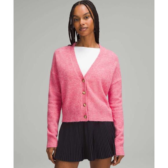 (XL) $148 NWT Lululemon Alpaca Wool-Blend Cardigan Sweater Heathered Chroma Pink - Picture 1 of 9